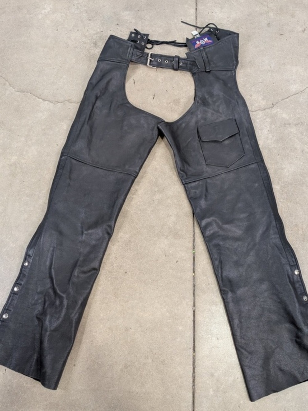 MOB Classic X4 Black Genuine Leather Motorcycle Chaps XL Tall NWT